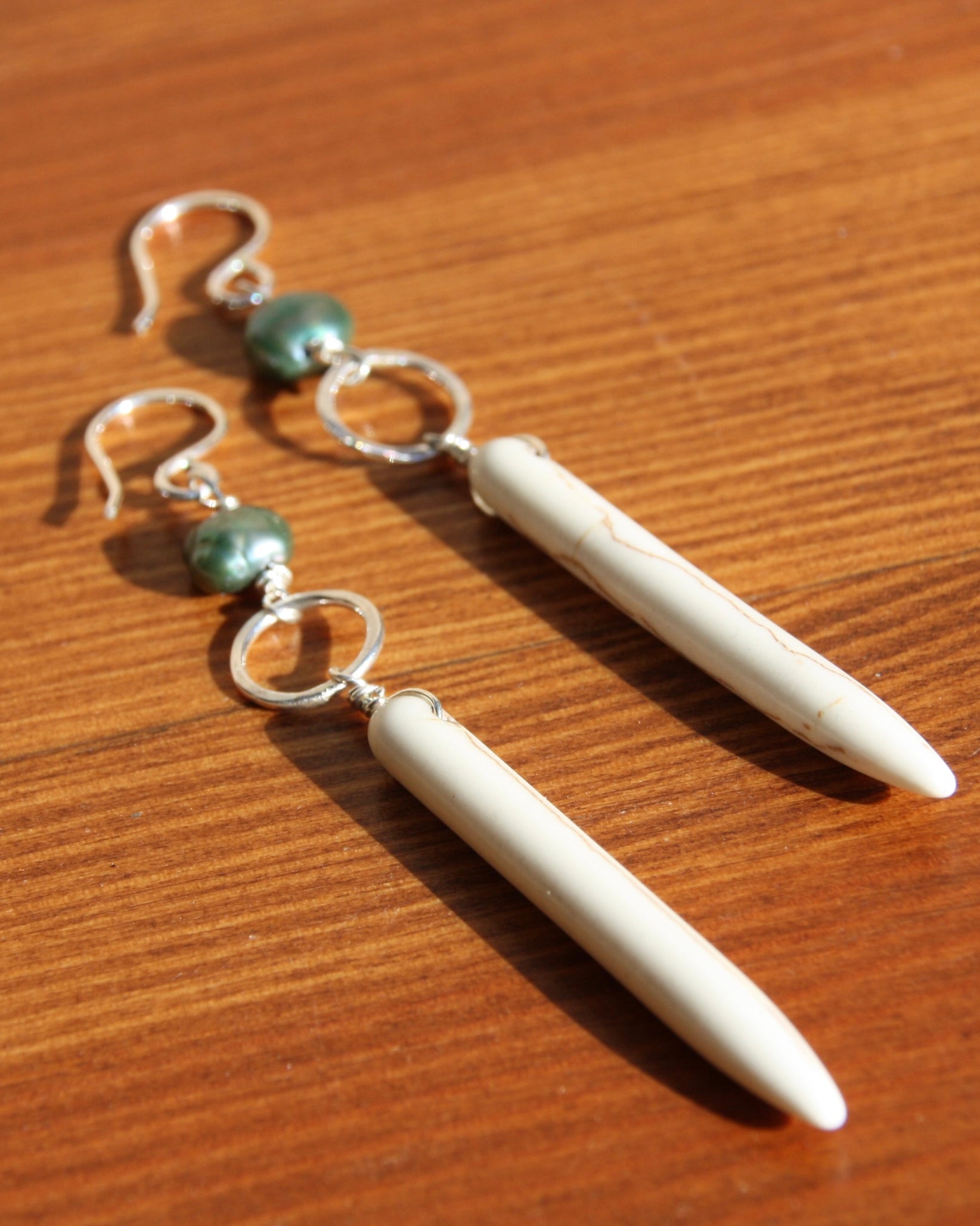 Ariel Earrings - Howlite and Peacock Pearl Drop Earrings - Jennifer Cervelli Jewelry