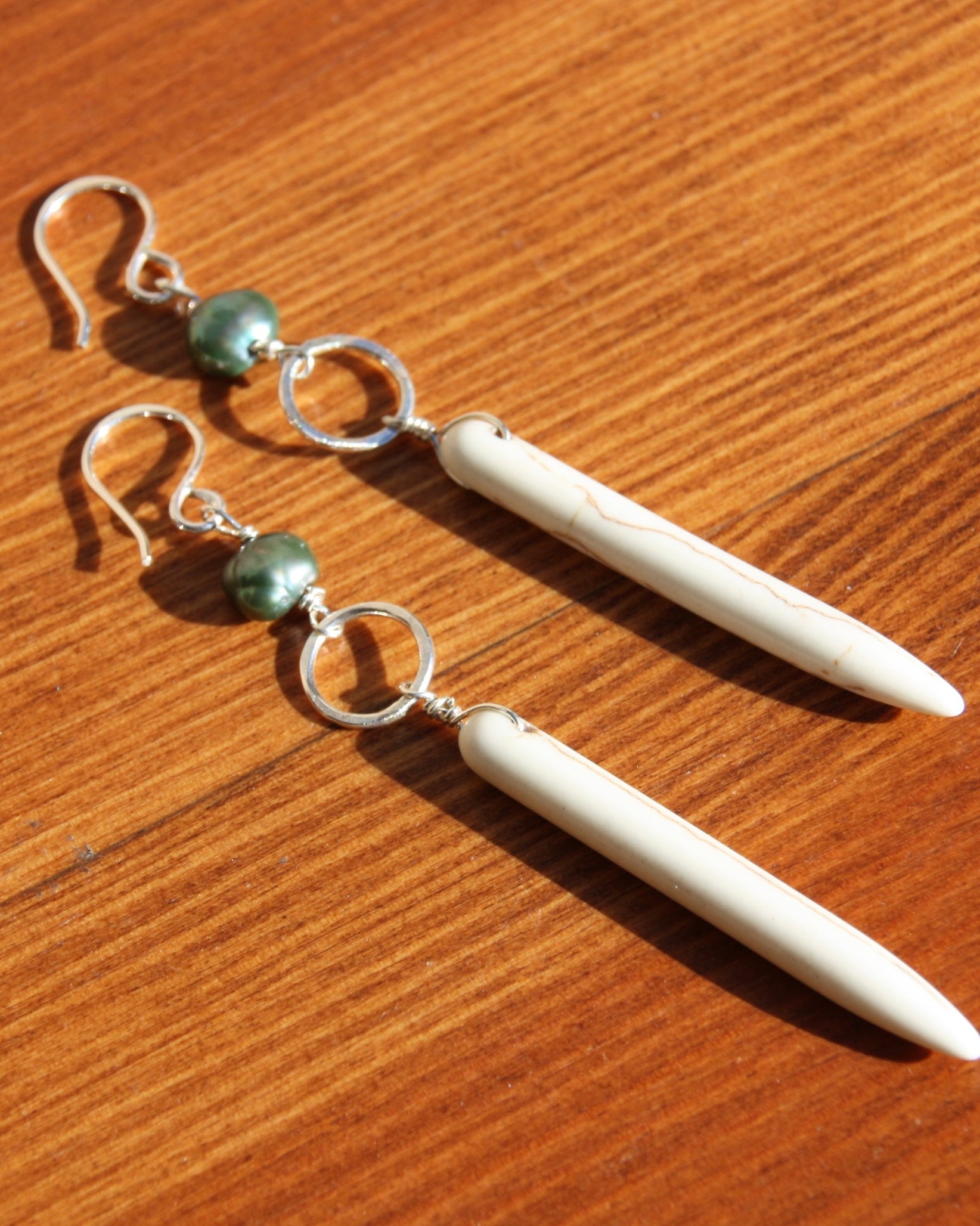 Ariel Earrings - Howlite and Peacock Pearl Drop Earrings - Jennifer Cervelli Jewelry