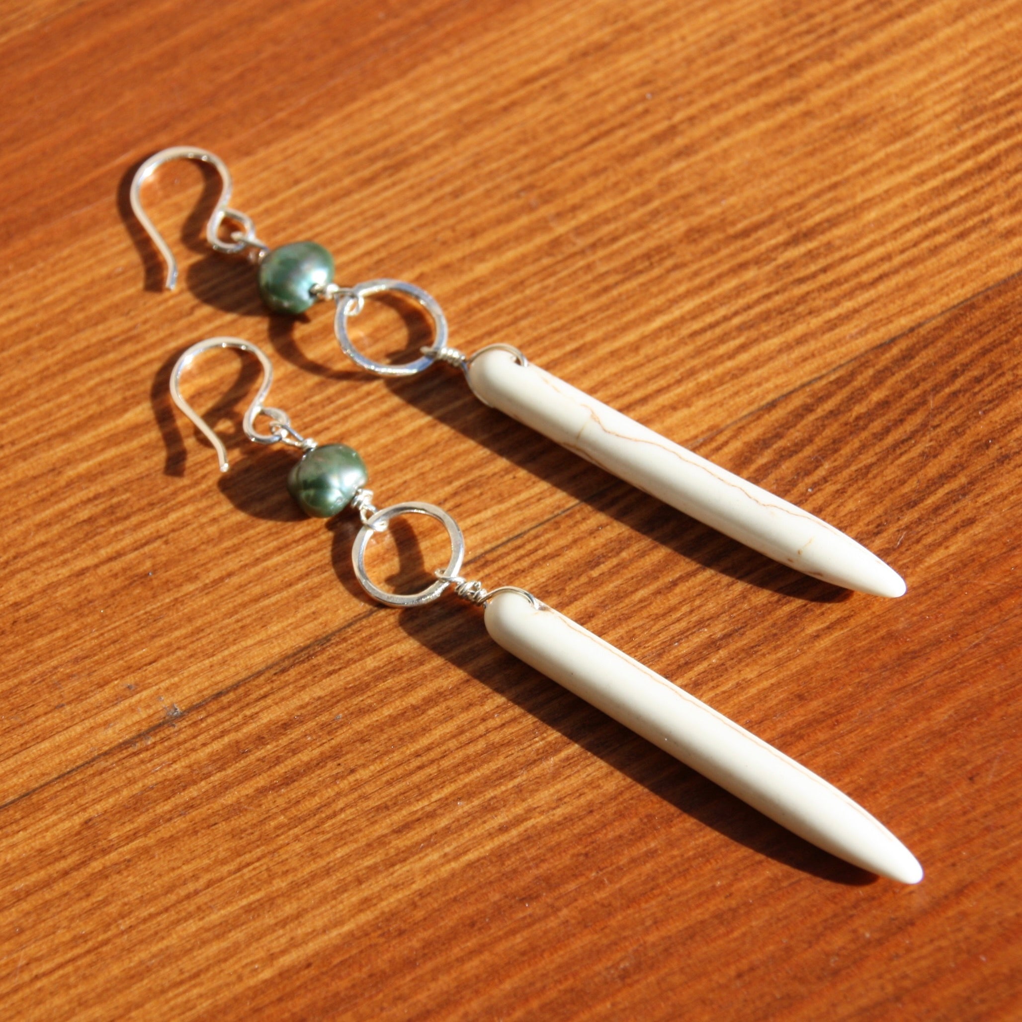 Ariel Earrings - Howlite and Peacock Pearl Drop Earrings - Jennifer Cervelli Jewelry