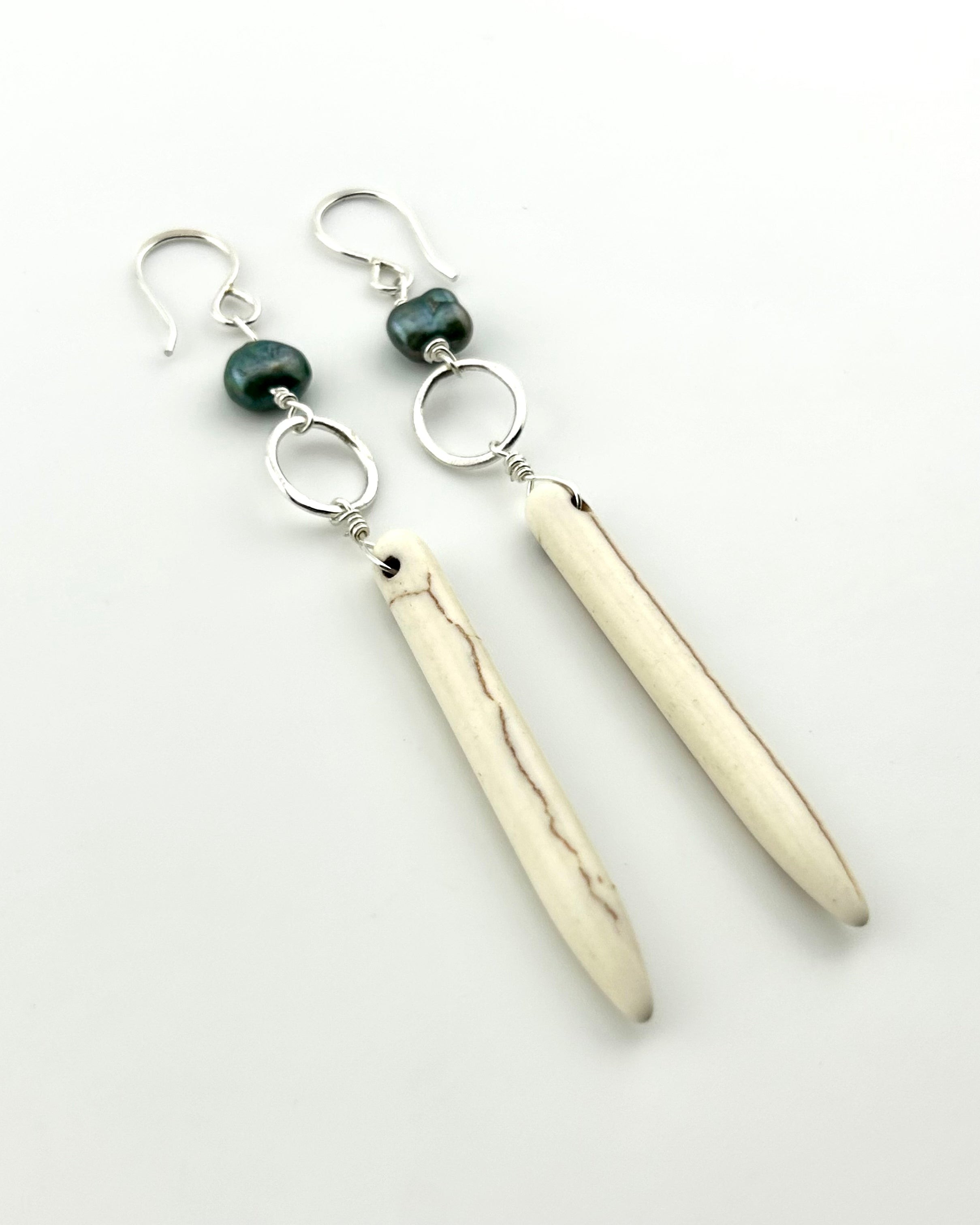 Ariel Earrings - Howlite and Peacock Pearl Drop Earrings - Jennifer Cervelli Jewelry