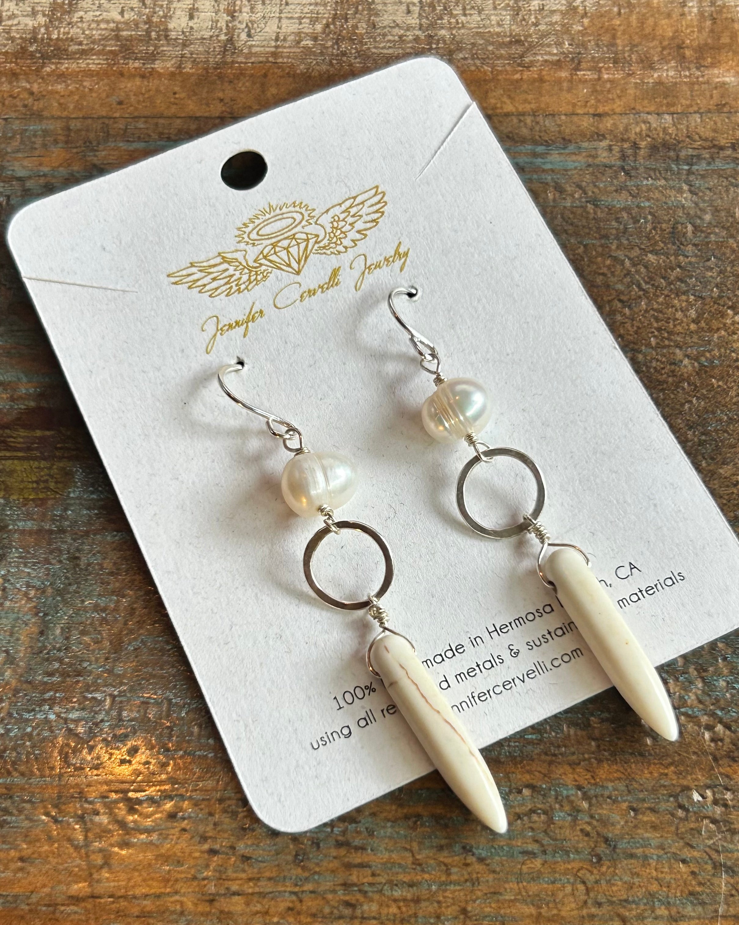 Ariel Earrings - White Pearl and Howlite Earrings - Jennifer Cervelli Jewelry