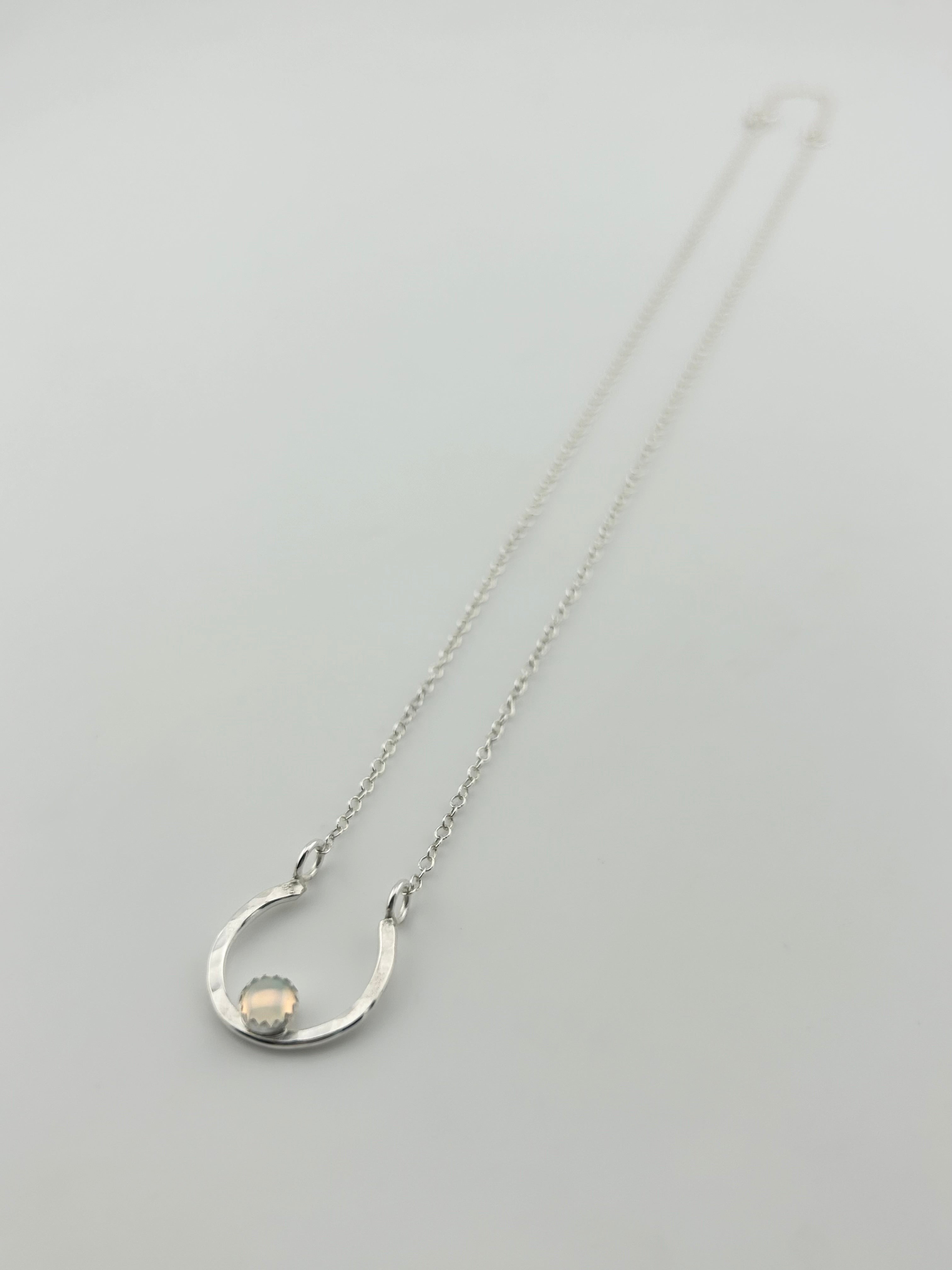 Lucky Horseshoe Charm Necklace - Rainbow Opal - Jennifer Cervelli Jewelry
