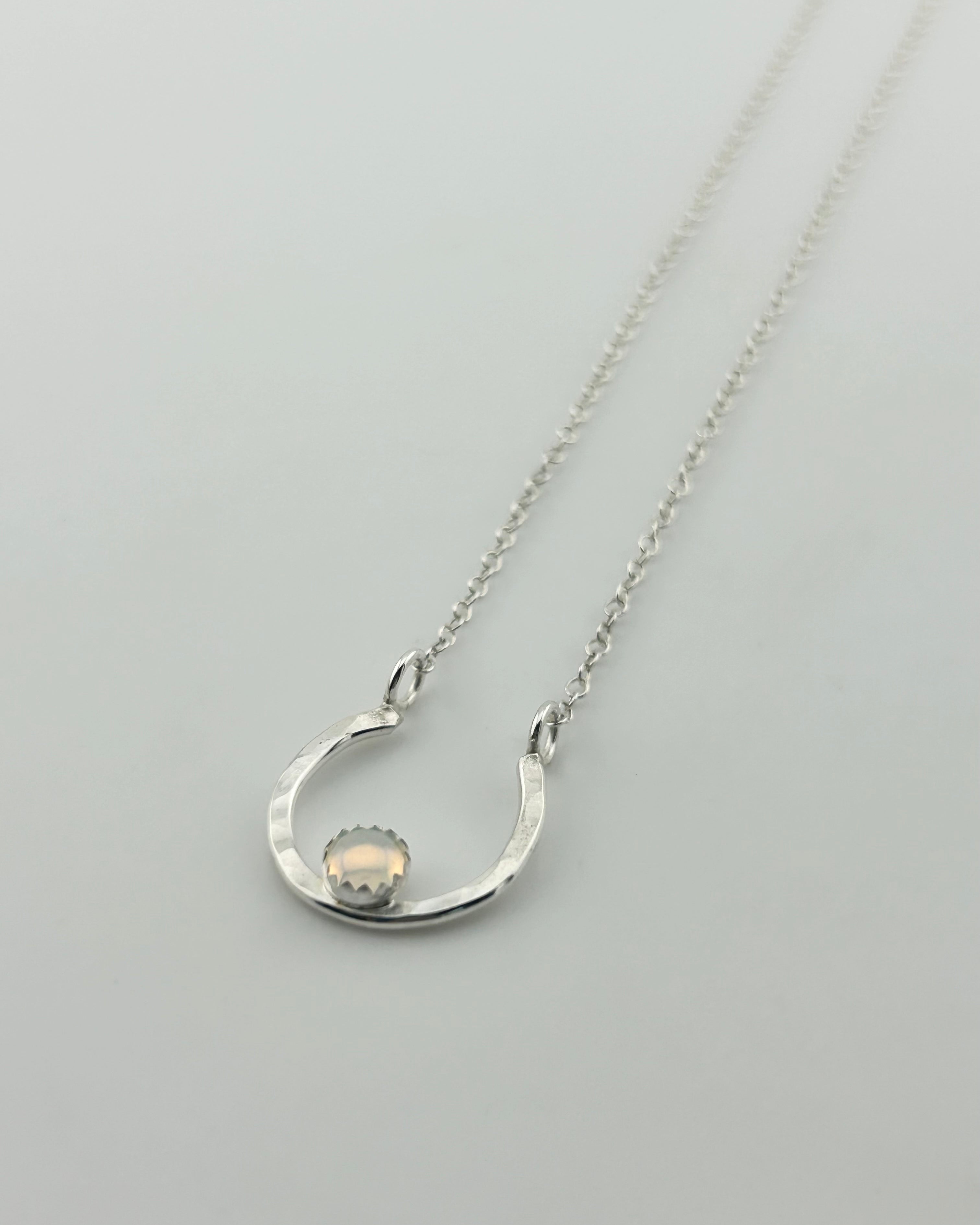 Lucky Horseshoe Charm Necklace - Rainbow Opal - Jennifer Cervelli Jewelry