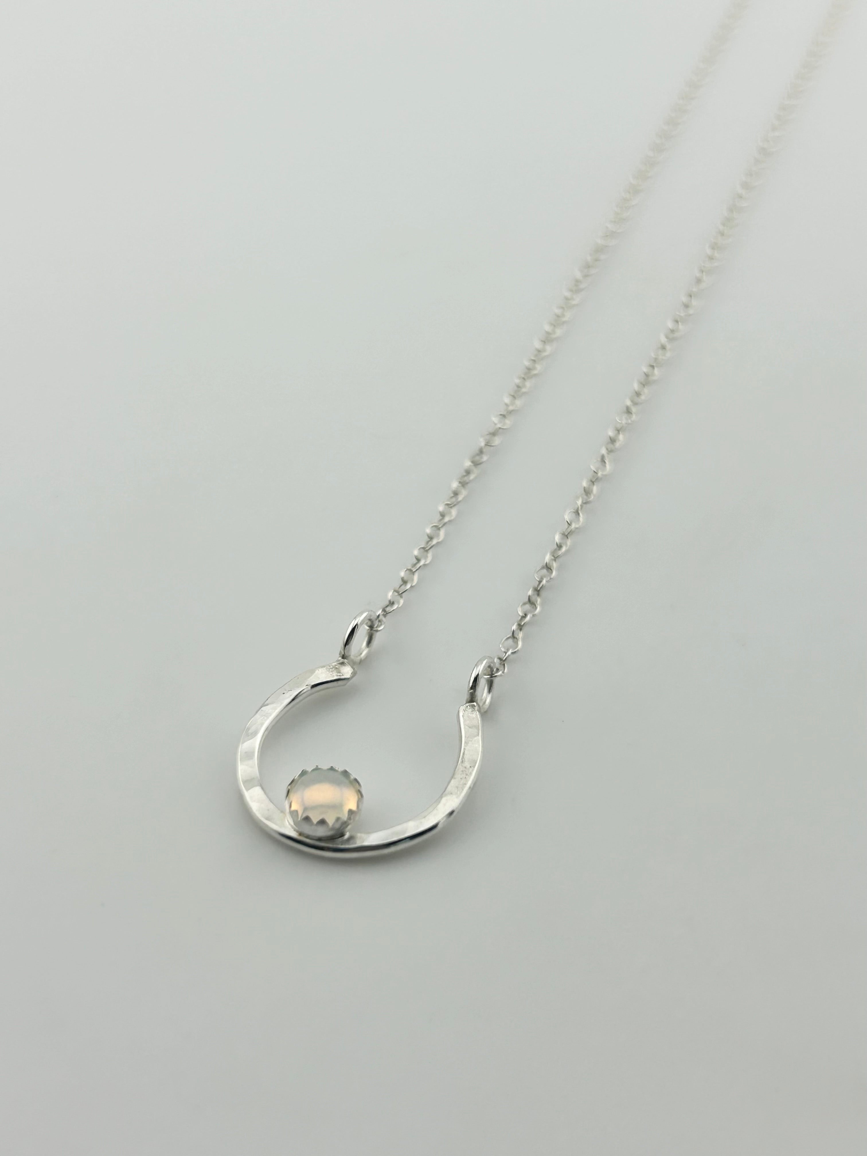 Lucky Horseshoe Charm Necklace - Rainbow Opal - Jennifer Cervelli Jewelry