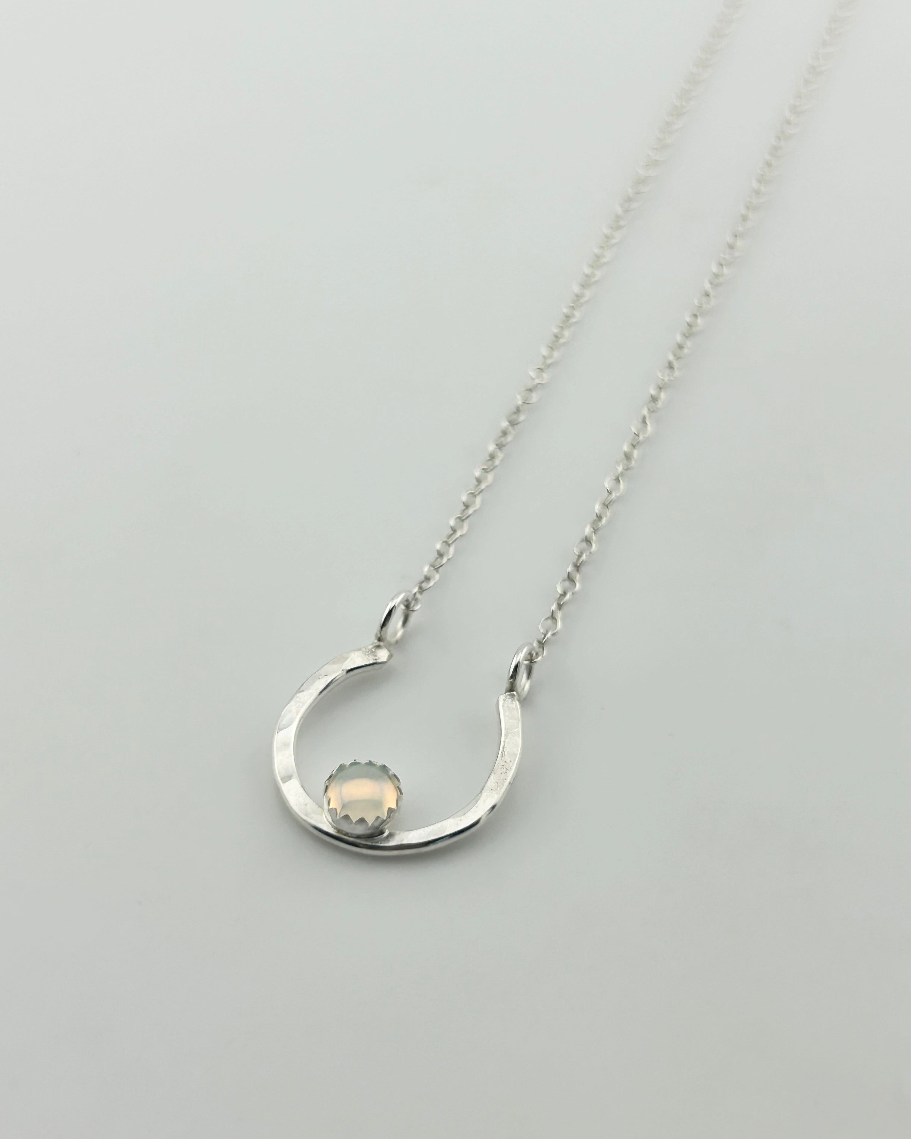 Lucky Horseshoe Charm Necklace - Rainbow Opal - Jennifer Cervelli Jewelry