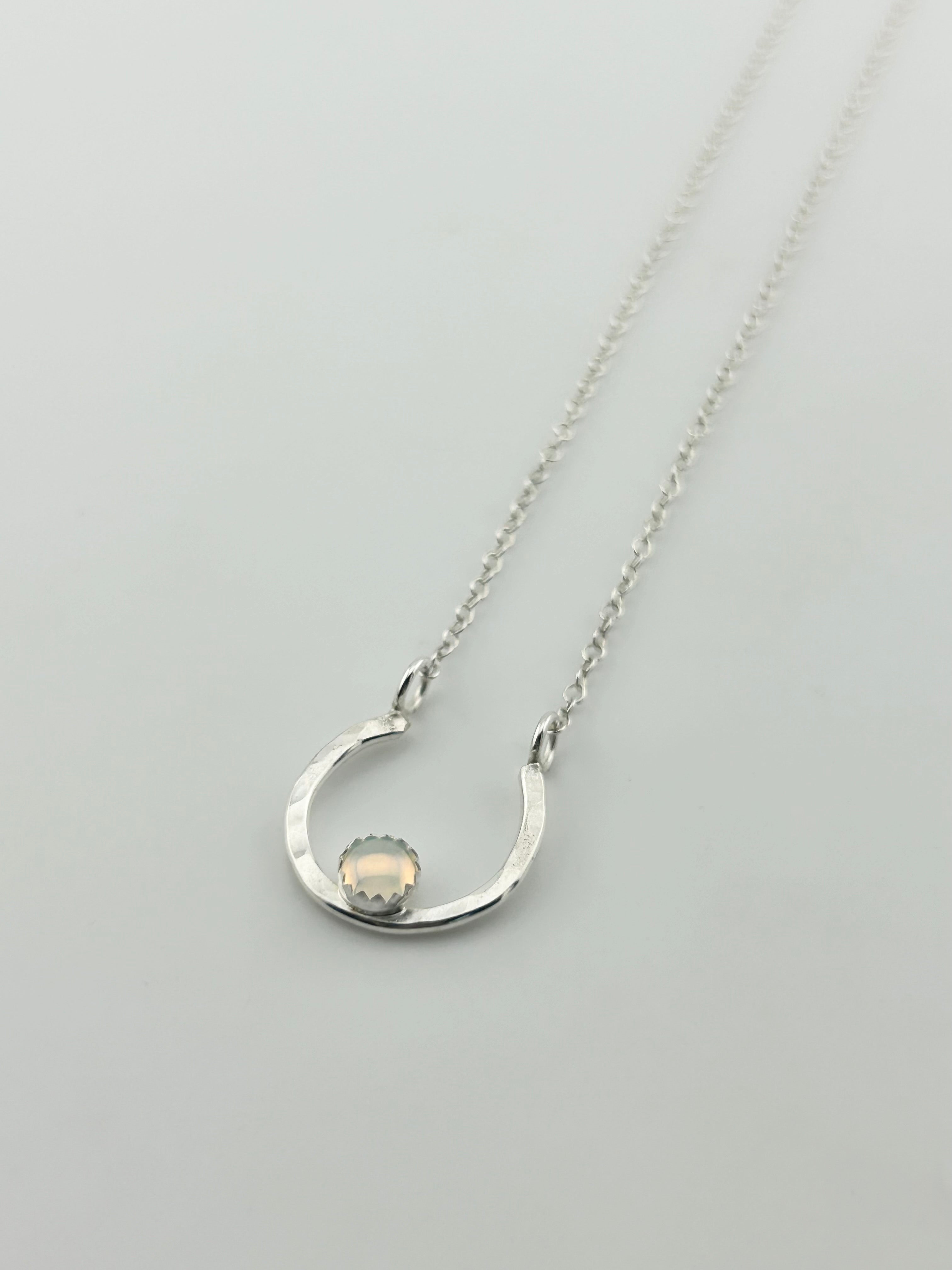 Lucky Horseshoe Charm Necklace - Rainbow Opal - Jennifer Cervelli Jewelry
