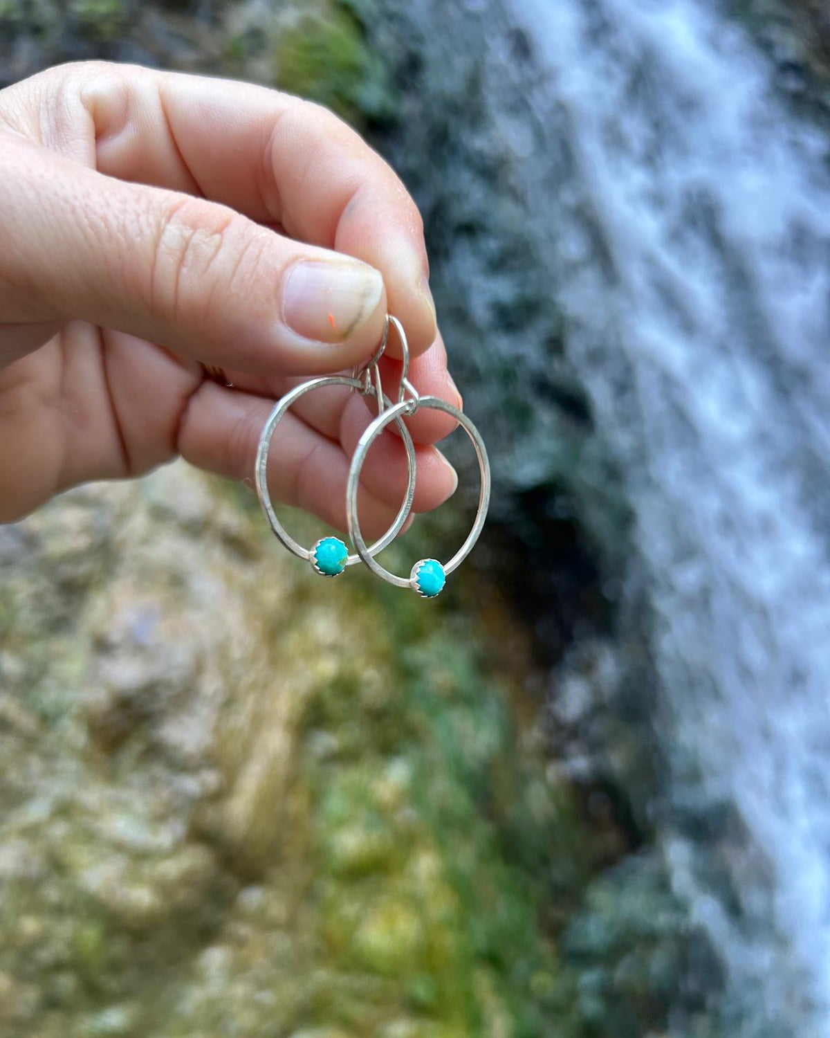 Small Solstice Hoops – Blue Ridge Turquoise - Jennifer Cervelli Jewelry