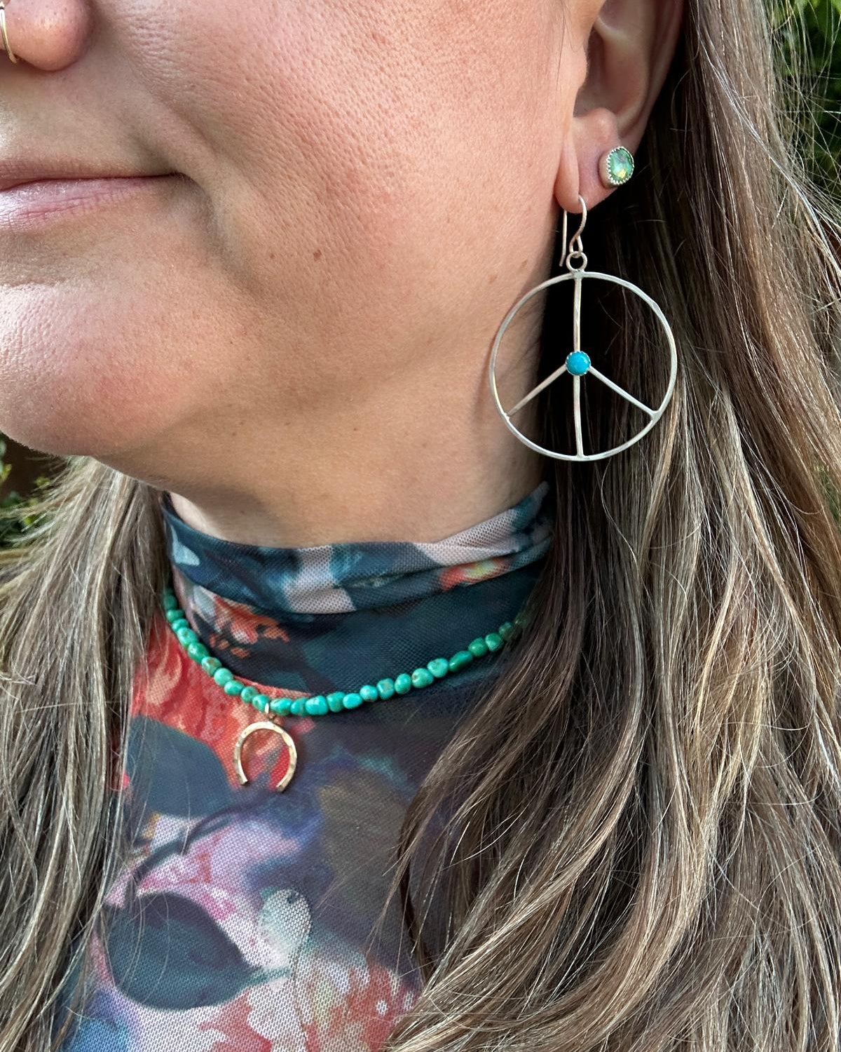 Blue Ridge Turquoise - Peace Sign Hoop Earrings - Jennifer Cervelli Jewelry