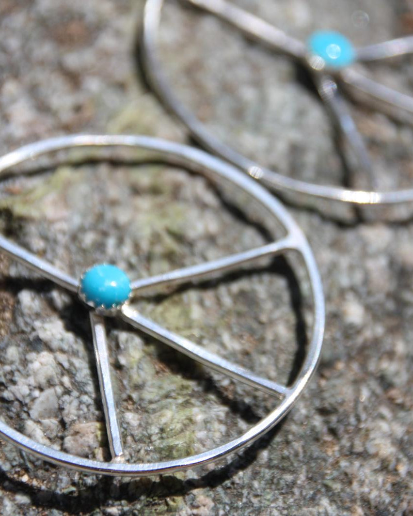 Blue Ridge Turquoise - Peace Sign Hoop Earrings - Jennifer Cervelli Jewelry