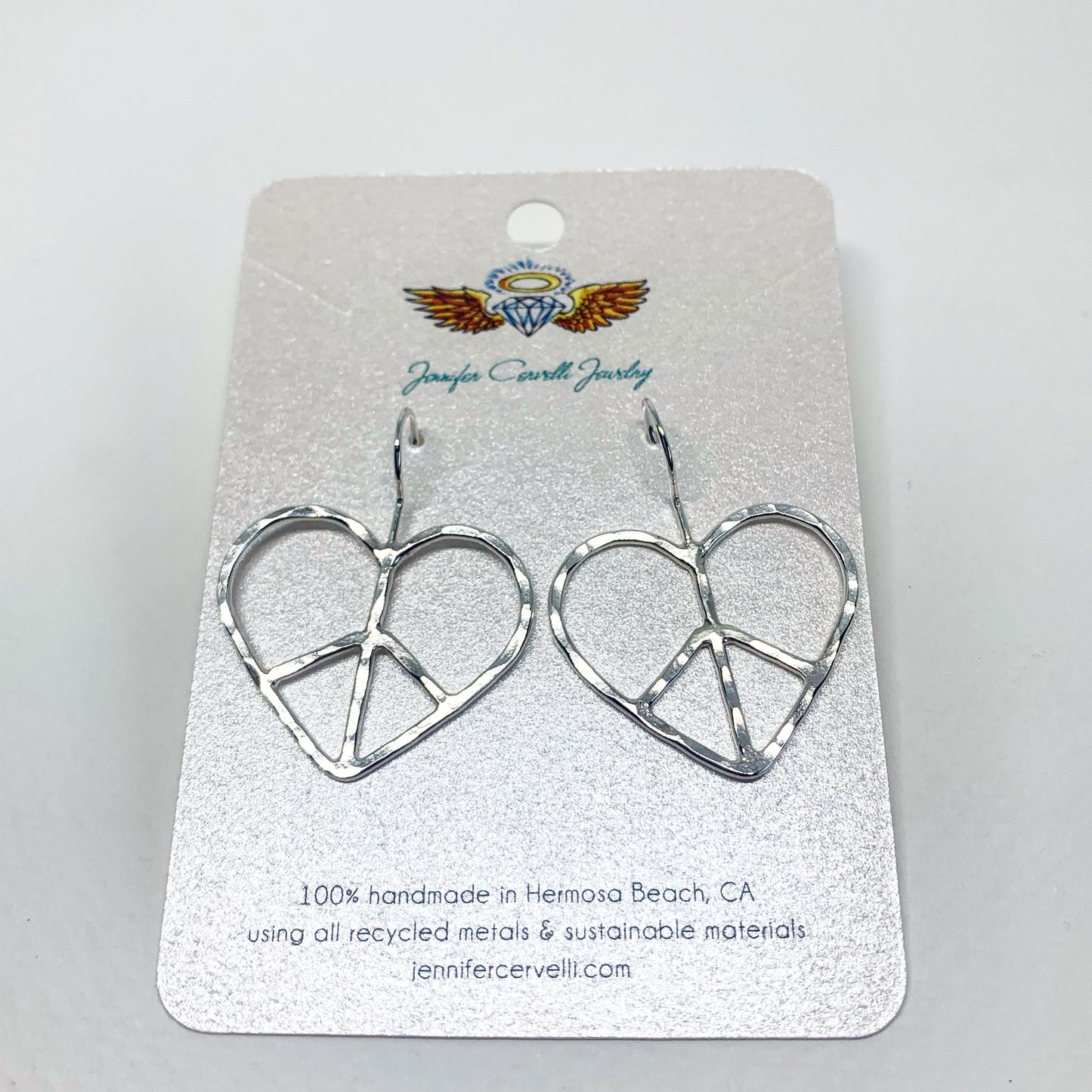 Heart Shaped Peace Sign Earrings - Small - Jennifer Cervelli Jewelry