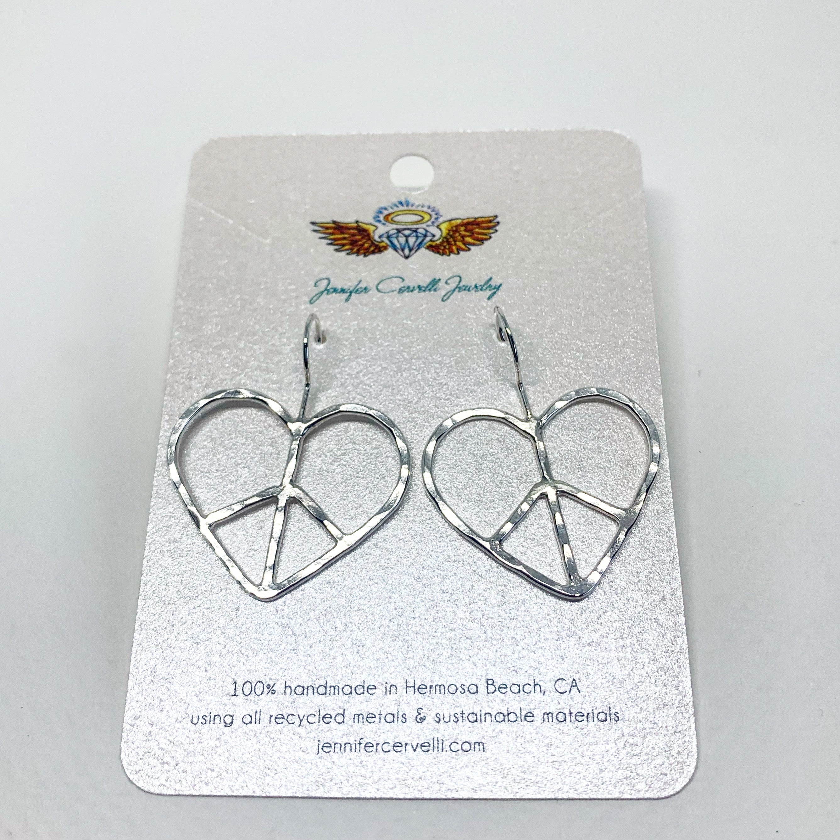 Heart Shaped Peace Sign Earrings - Small - Jennifer Cervelli Jewelry