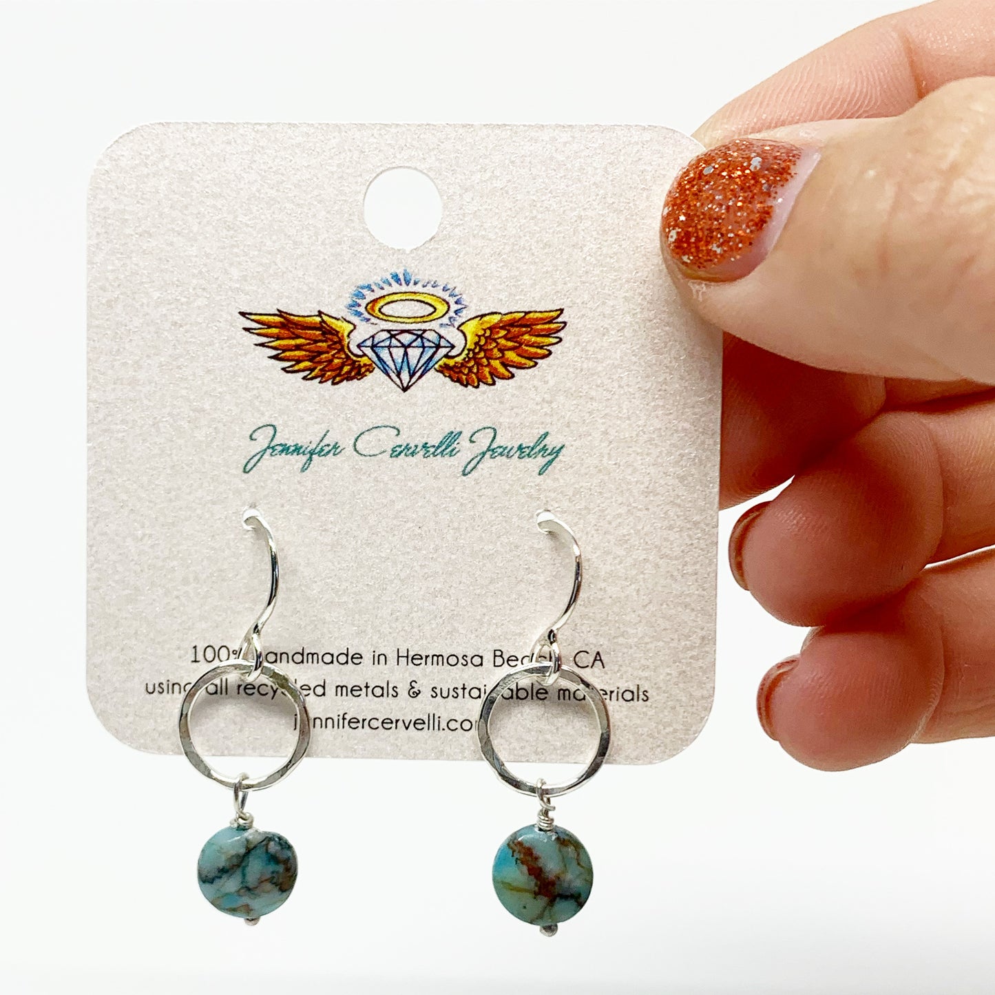 Turquoise Disc Drop Earrings - Jennifer Cervelli Jewelry