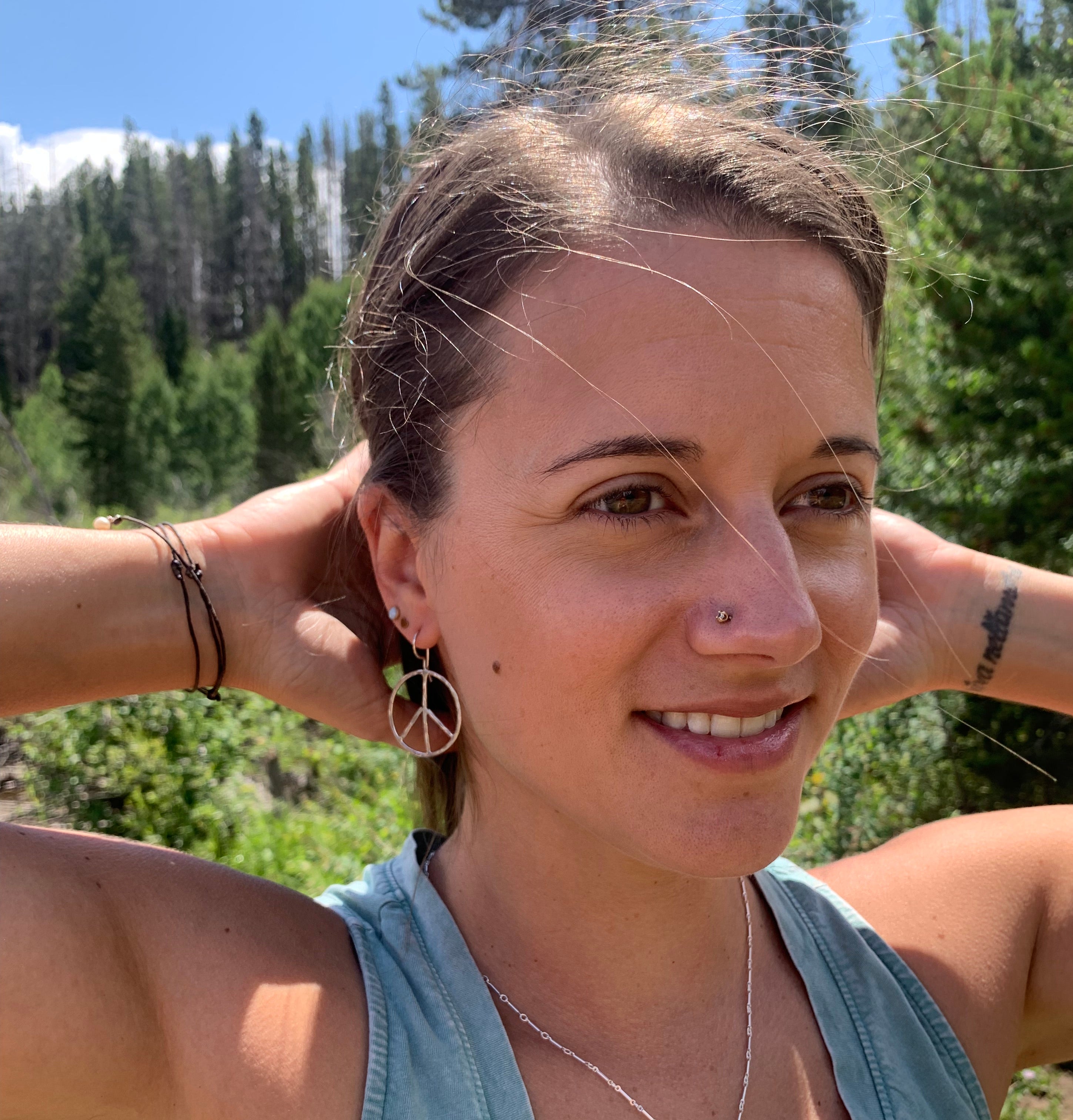 Rustic Peace Sign Earrings - Let There Be Peace Earrings - Small - Jennifer Cervelli Jewelry