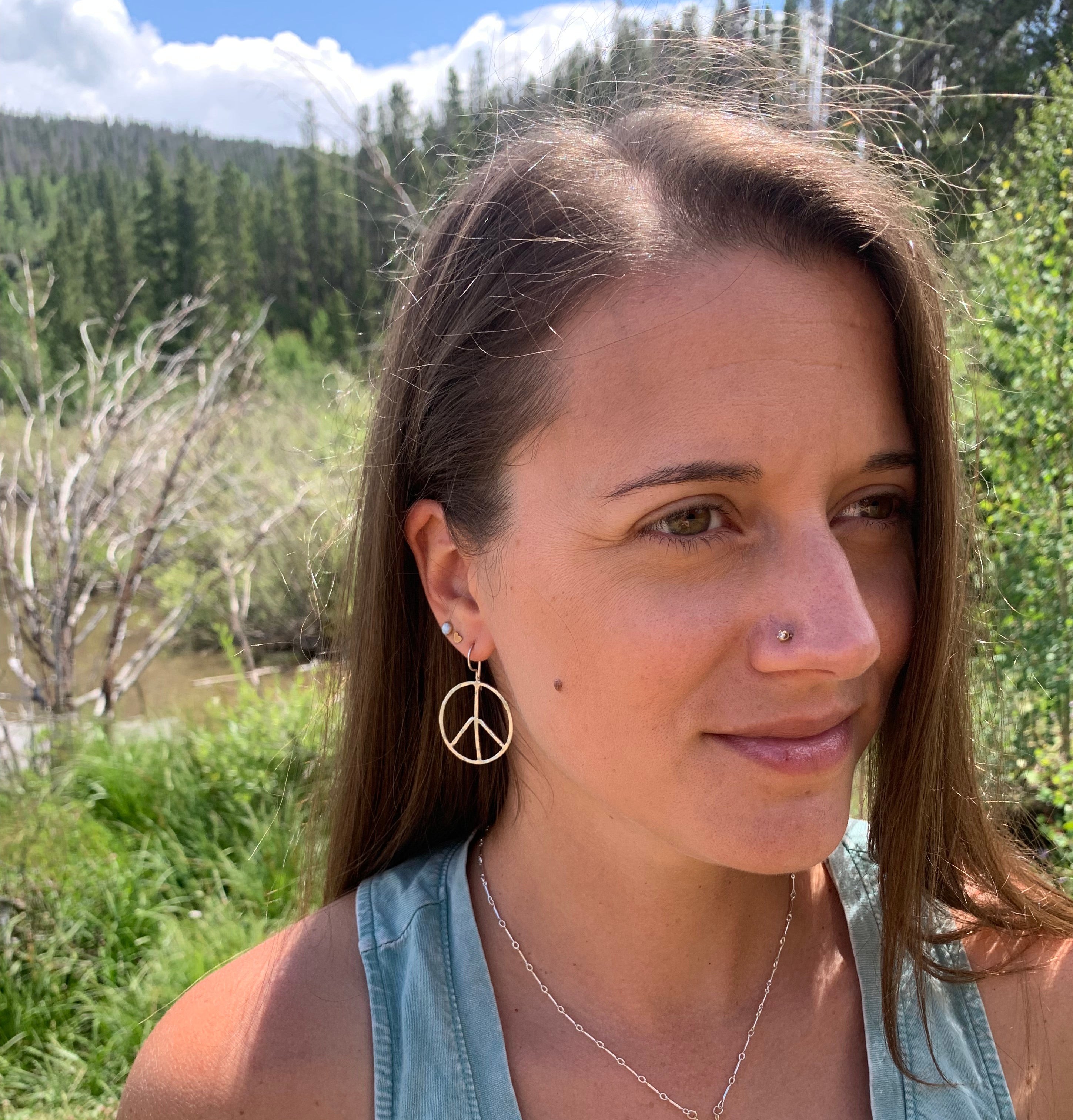 Rustic Peace Sign Earrings - Let There Be Peace Earrings - Small - Jennifer Cervelli Jewelry