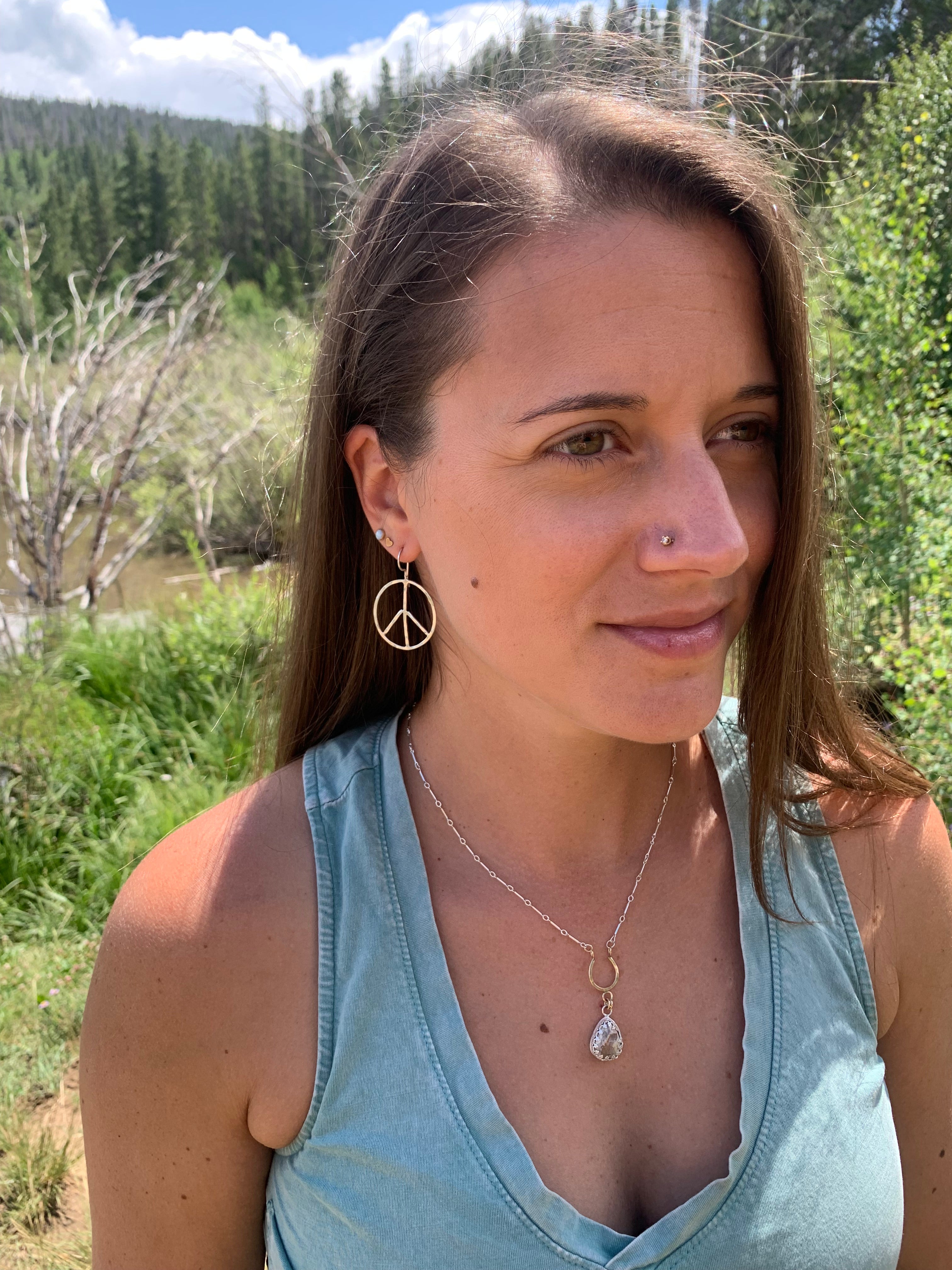 Rustic Peace Sign Earrings - Let There Be Peace Earrings - Small - Jennifer Cervelli Jewelry