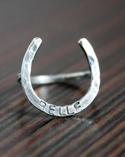 Large Sterling Stamped Lucky Horseshoe Ring - Jennifer Cervelli Jewelry