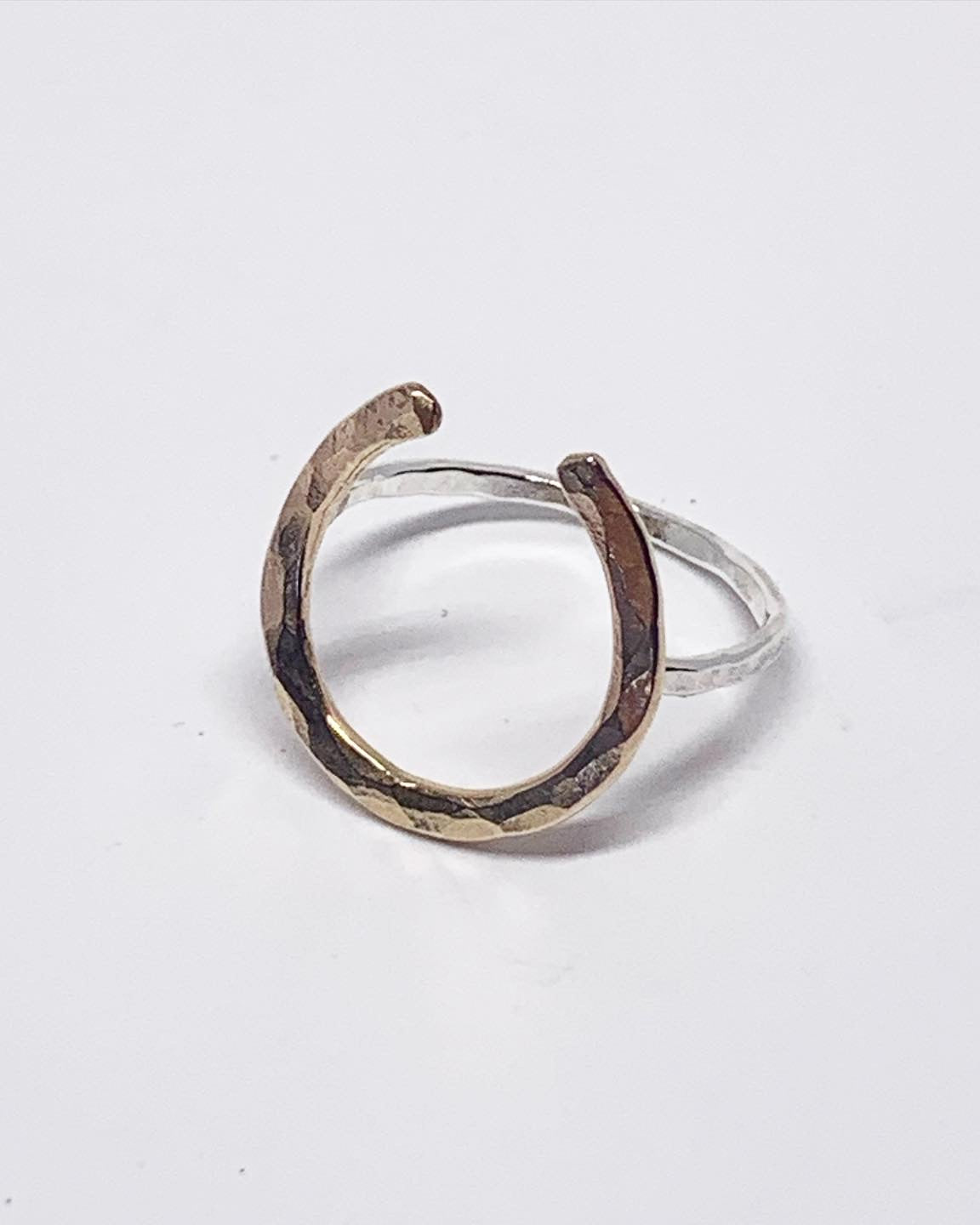 Large Two Toned Lucky Horseshoe Ring - Jennifer Cervelli Jewelry - Equestrian Ring
