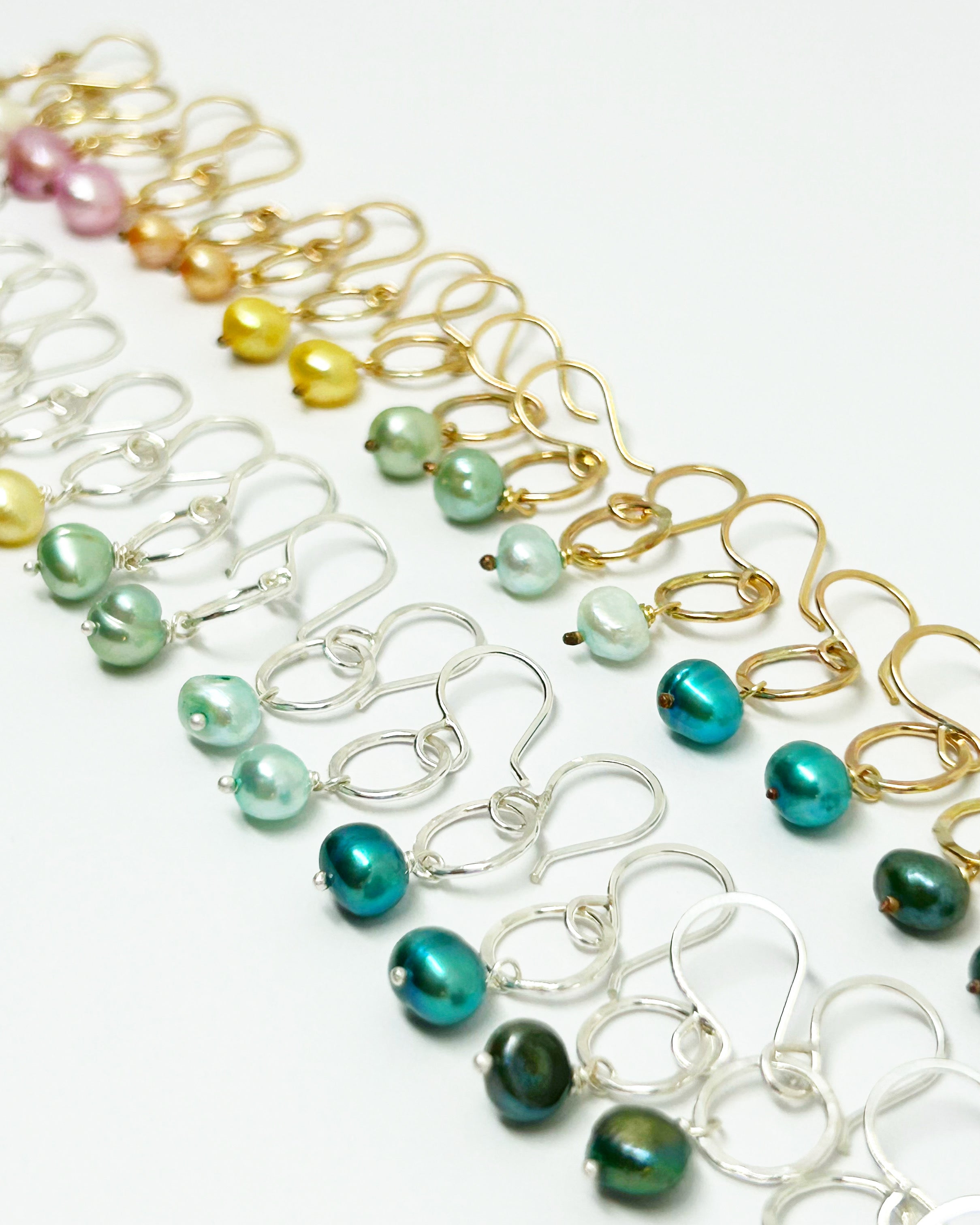 Rainbow collection of Pearl Drop Earrings in Gold Fill and Sterling Silver
