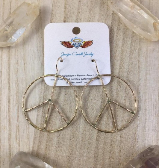 Rustic Peace Sign Earrings - Let There Be Peace Earrings - Large - Jennifer Cervelli Jewelry