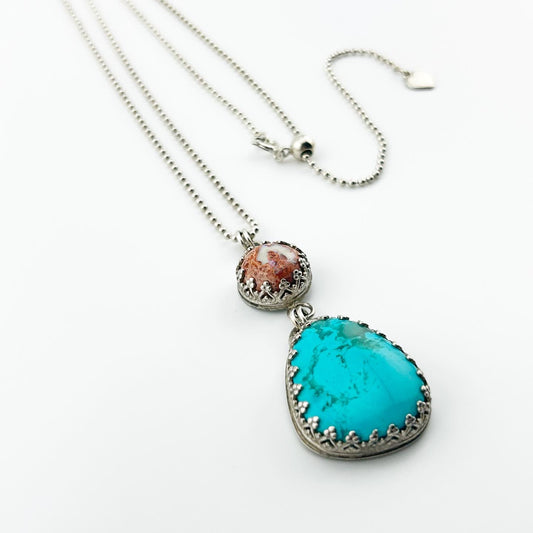 Turquoise & Fire Opal Necklace #312 - Jennifer Cervelli Jewelry