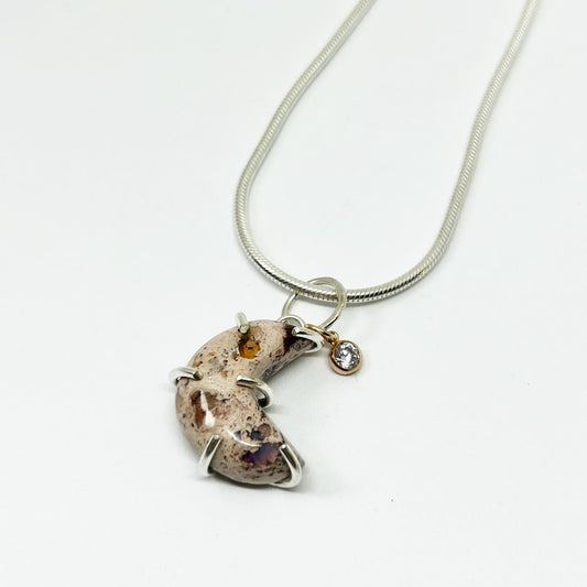 Fire Opal Crescent Moon Necklace #119 - Jennifer Cervelli Jewelry