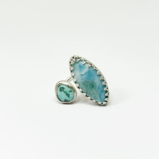 Turquoise and Larimar Ring #100 - Jennifer Cervelli Jewelry