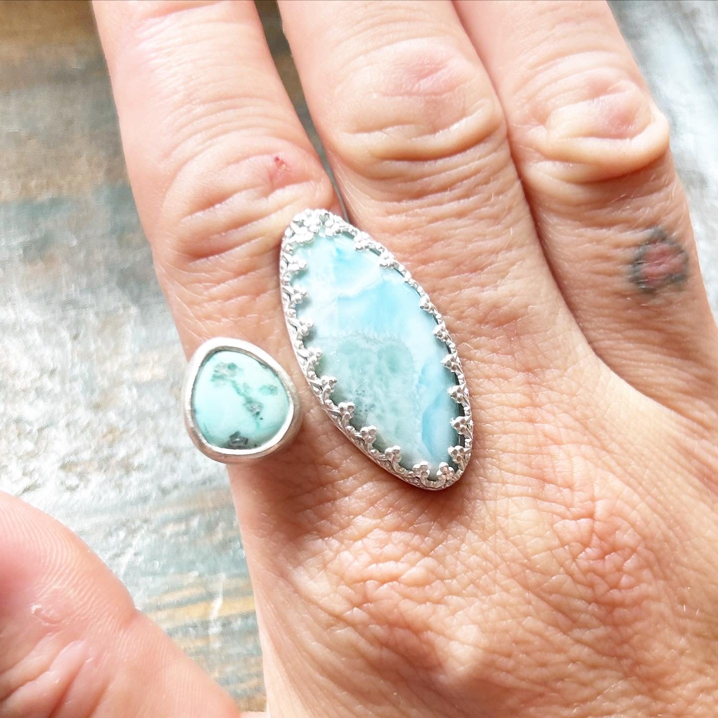 Turquoise and Larimar Ring #100 - Jennifer Cervelli Jewelry