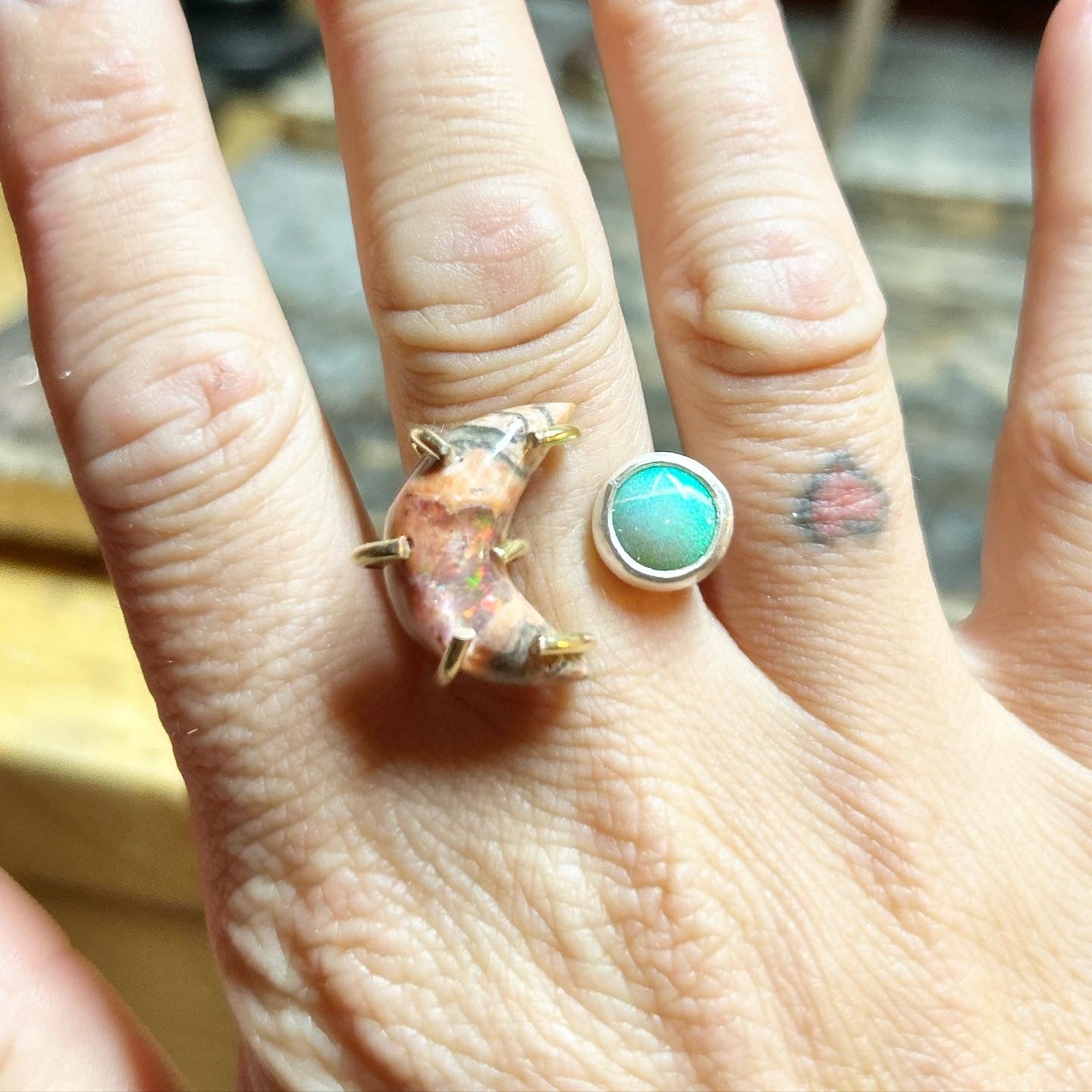 Midsummer Night's Dream Opal Moon Ring #002 - Jennifer Cervelli Jewelry