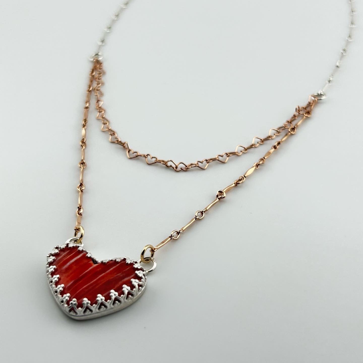Spiny Oyster Shell Red Heart Layered Choker Necklace #316 - Jennifer Cervelli Jewelry