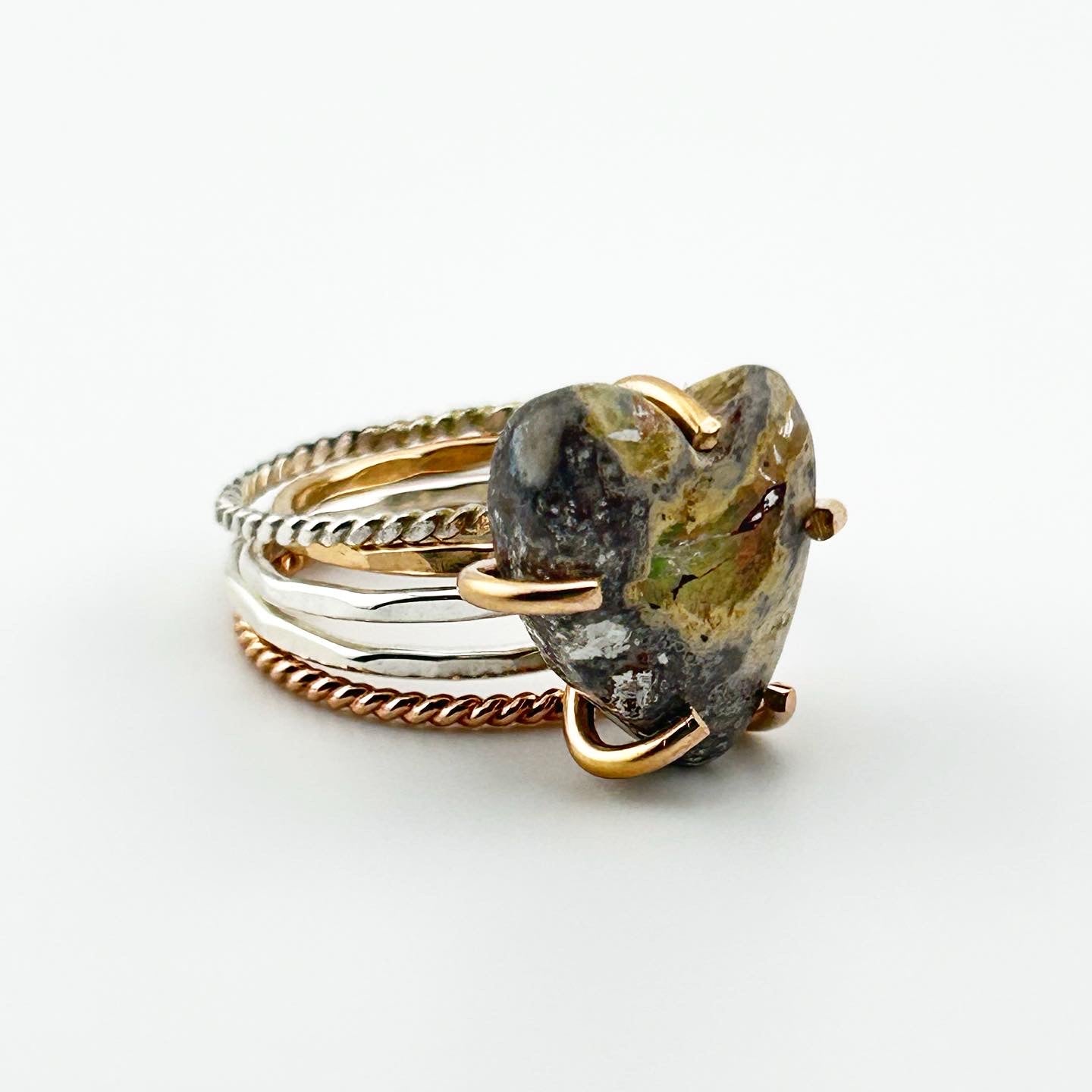 Fire Opal Heart Ring Stacking Set #316 - Jennifer Cervelli Jewelry