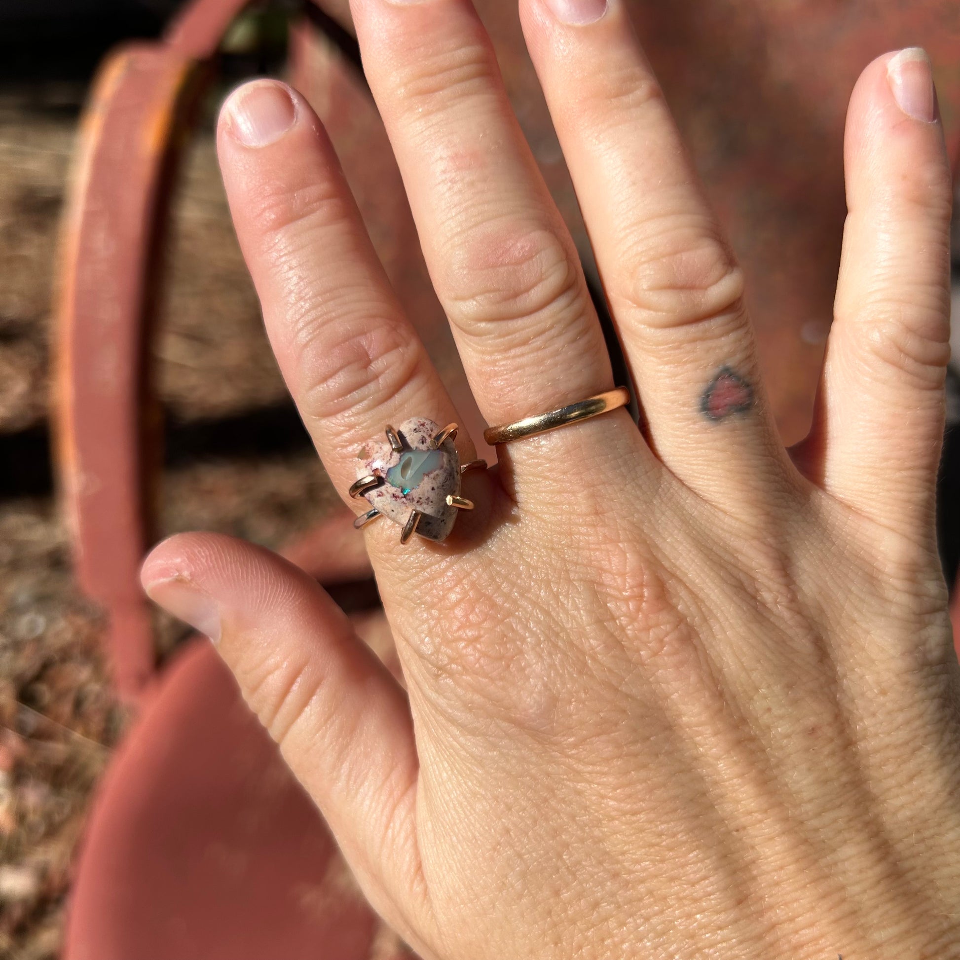 Fire Opal Heart Ring #130 - Jennifer Cervelli Jewelry