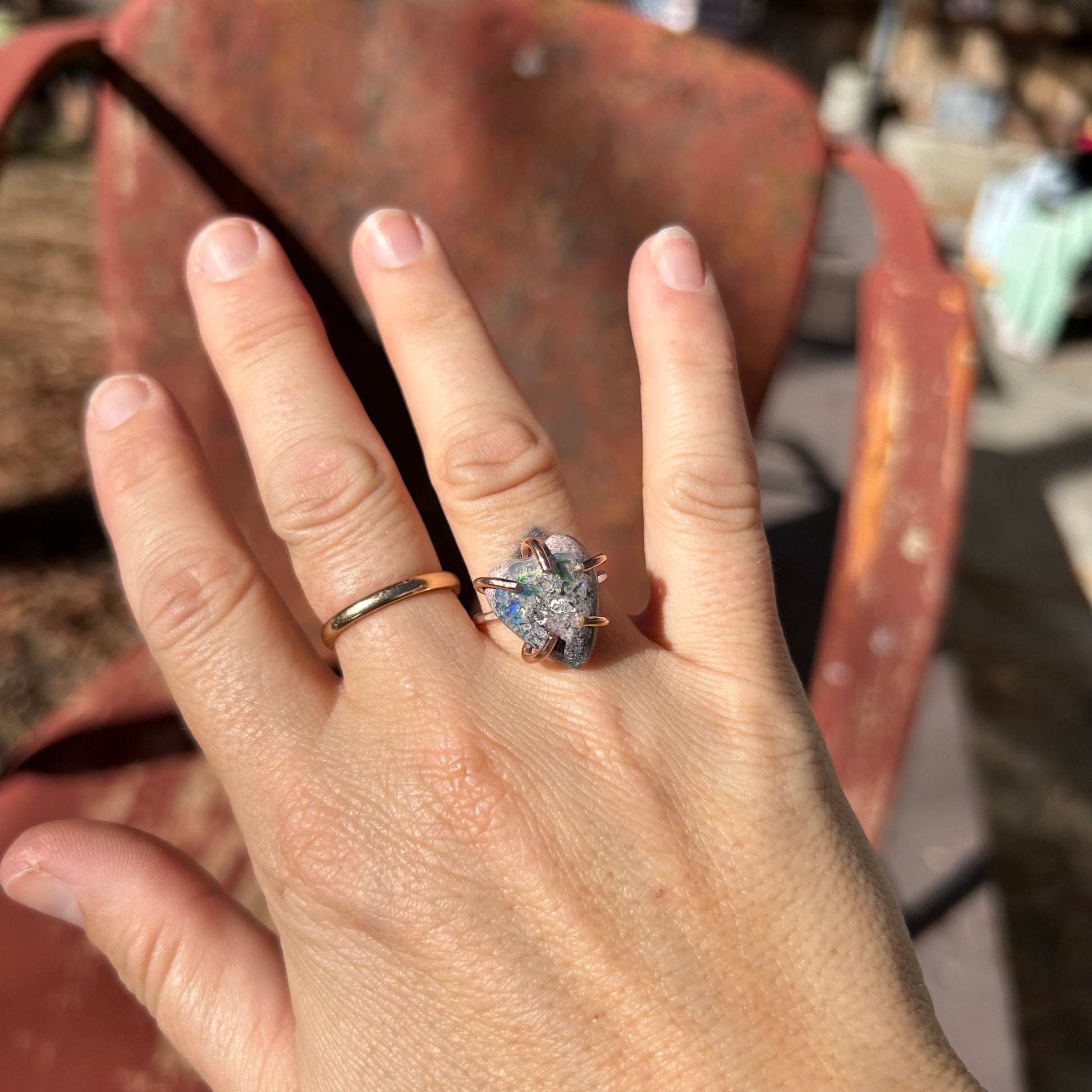 Fire Opal Heart Ring #129 - Jennifer Cervelli Jewelry