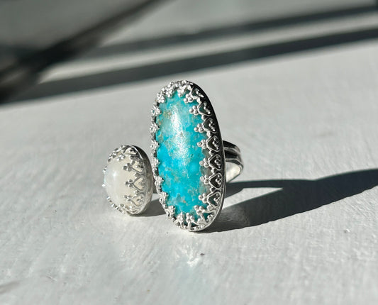 Turquoise and Moonstone Ring #100 - Jennifer Cervelli Jewelry