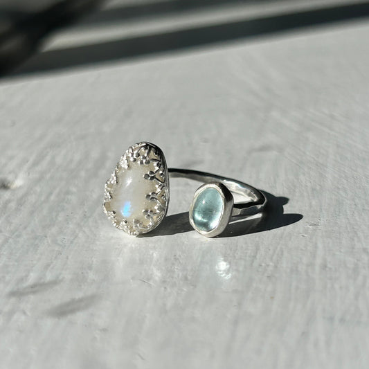 Moonstone and Aquamarine Ring #134 - Jennifer Cervelli Jewelry