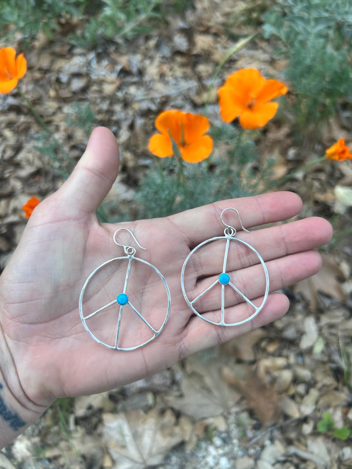 Blue Ridge Turquoise - Peace Sign Hoop Earrings - Jennifer Cervelli Jewelry