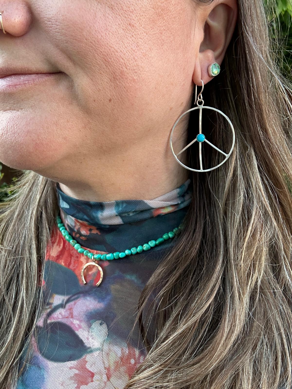 Blue Ridge Turquoise - Peace Sign Hoop Earrings - Jennifer Cervelli Jewelry