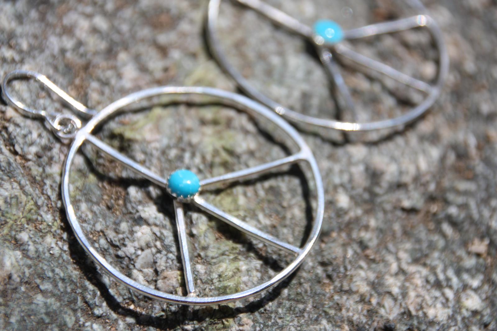 Blue Ridge Turquoise - Peace Sign Hoop Earrings - Jennifer Cervelli Jewelry