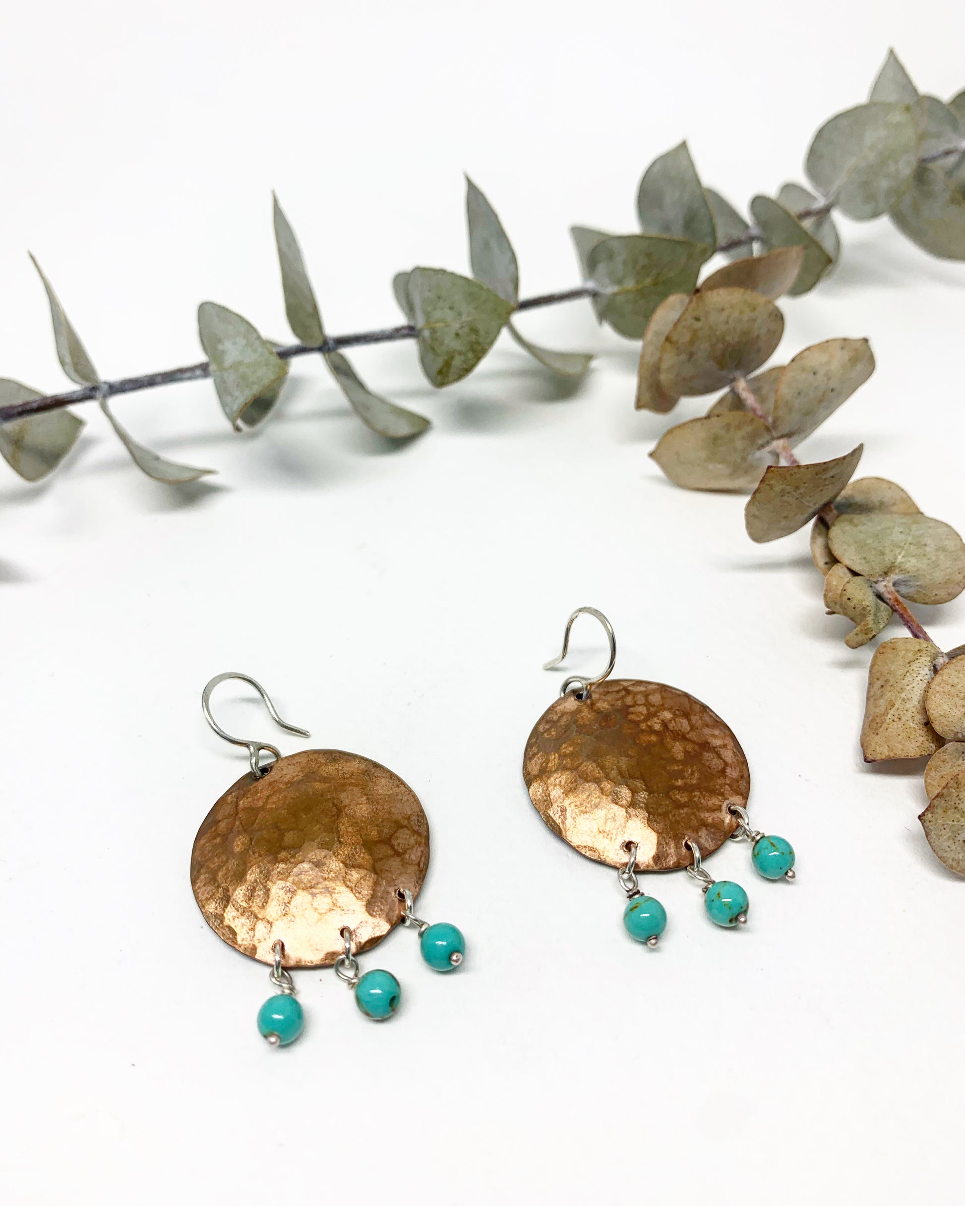 Full Moon Earrings with Turquoise Drops - Jennifer Cervelli Jewelry