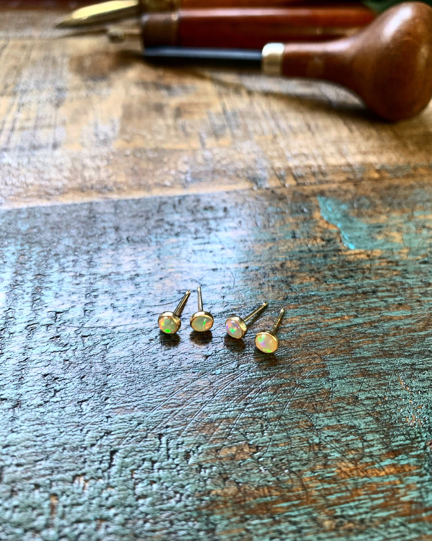 Rainbow Opal Stud Earrings - Opal Birthstone Earrings - Jennifer Cervelli Jewelry