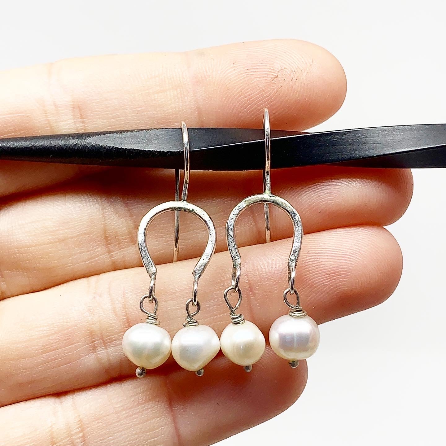 Lucky Horseshoe Pearl Drop Earrings - Jennifer Cervelli Jewelry