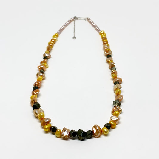 Pyrite and Pearls Necklace #102 - Jennifer Cervelli Jewelry