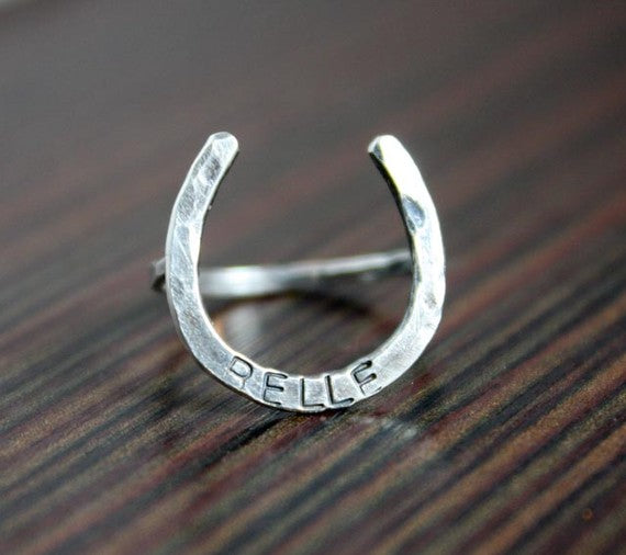 Large Sterling Stamped Lucky Horseshoe Ring - Jennifer Cervelli Jewelry