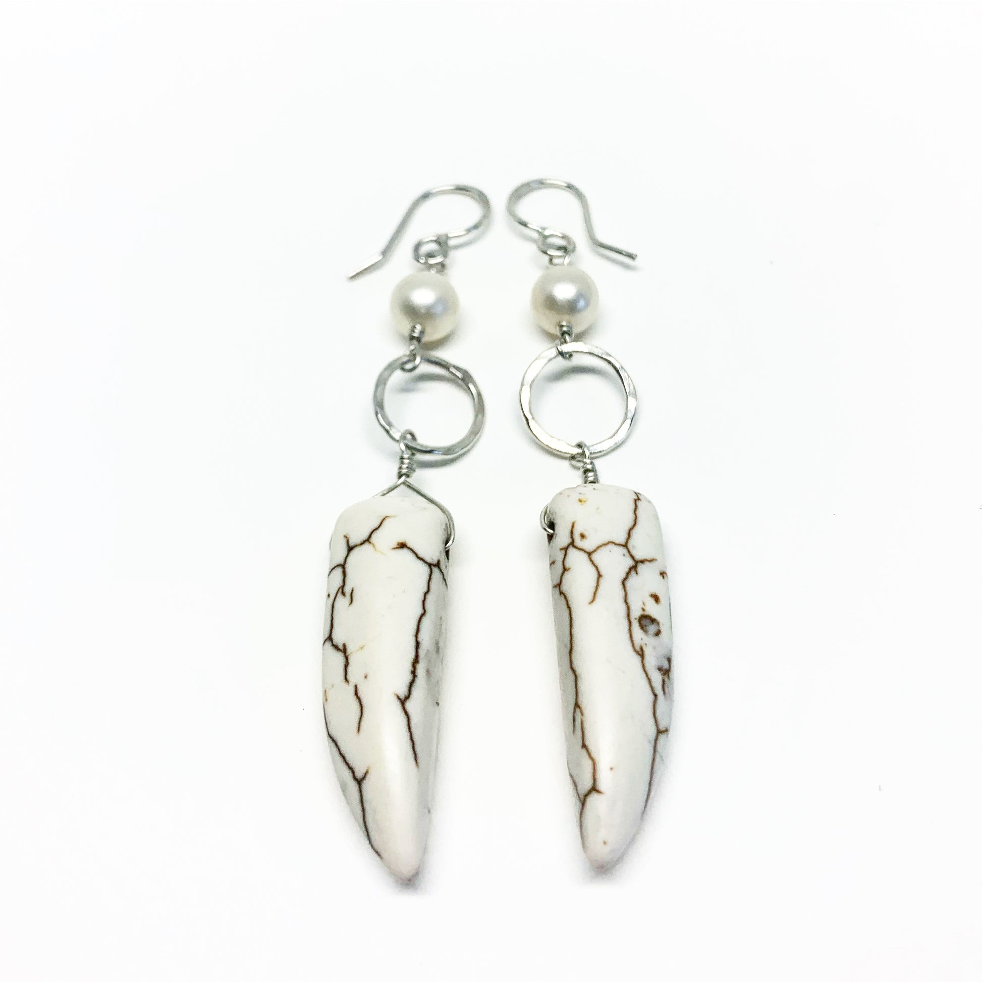Pearl & Howlite Horn Drop Earrings - Jennifer Cervelli Jewelry