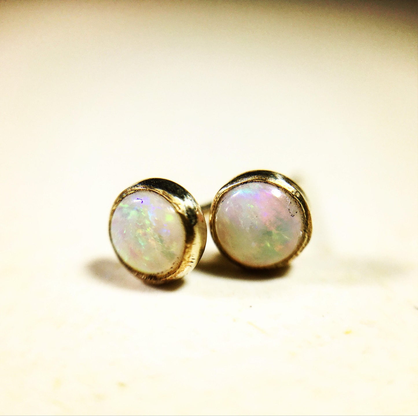 Rainbow Opal Stud Earrings - Opal Birthstone Earrings
