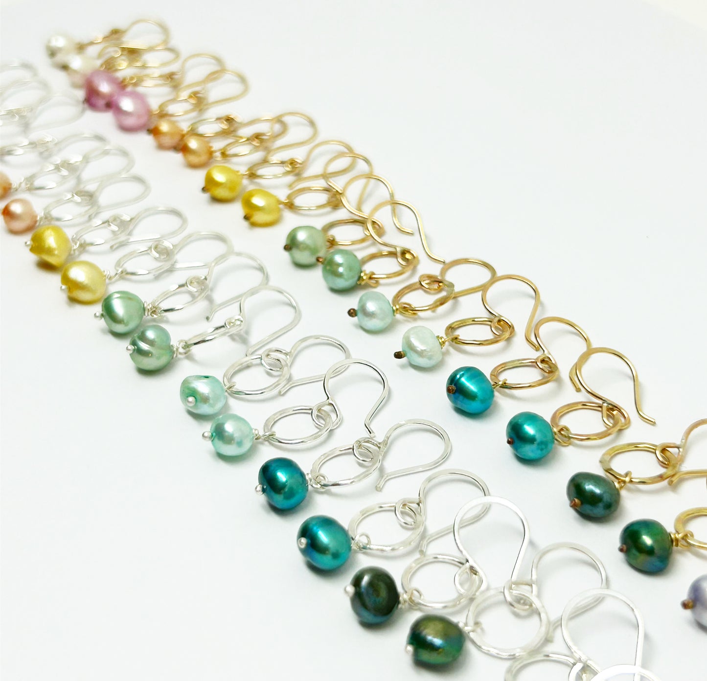 Rainbow collection of Pearl Drop Earrings in Gold Fill and Sterling Silver