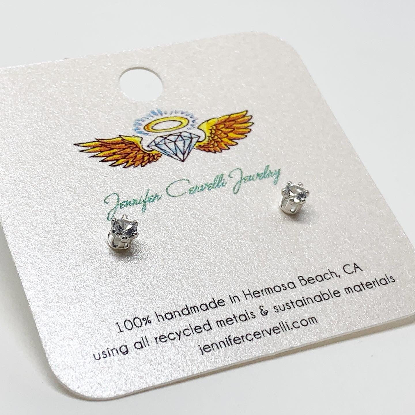 White Sapphire Birthstone Earrings - April Birthstone - Jennifer Cervelli Jewelry
